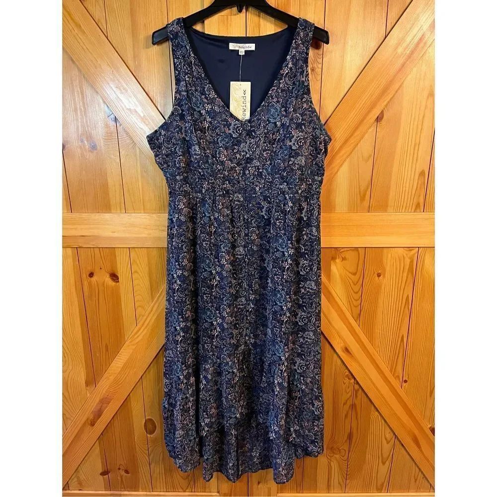 Rewind button down high low dress navy floral size XXL nwt (3070)